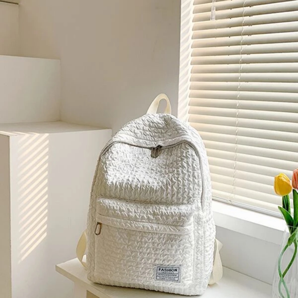 Letter Patch Decor Textured Functional Backpack